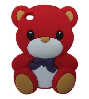 FJX 3D Cartoon Cute Teddy Bear Soft Silicone Skin Case Protective Cover for Apple iPod Touch 4 4G 4th Generation (Red): Cell Phones & Accessories