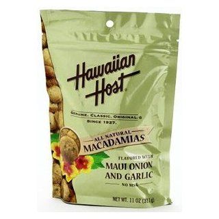 Hawaiian Host Macadamia Nuts Maui Onion and Garlic 4 / 11oz Bags with Bonus Hawaiian Tropical Tea : Snack Macadamia Nuts : Grocery & Gourmet Food