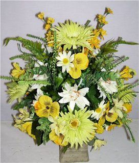 21" Artificial Gerber Daisy, Dahlia & Pansy Arrangement   Artificial Floral Centerpieces