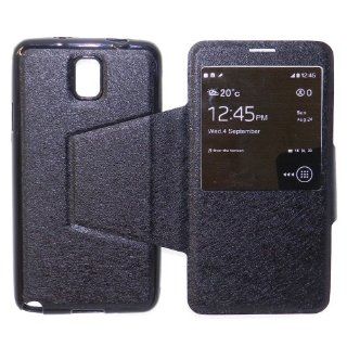[JNJ] Samsung Galaxy Note 3 Hign Quality Flip Cover can Stand Foldable Function w/ Large Open Window  Black: Cell Phones & Accessories
