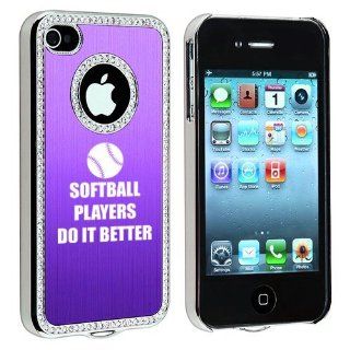 Apple iPhone 4 4S 4G Purple S1920 Rhinestone Crystal Bling Aluminum Plated Hard Case Cover Softball Players Do It Better: Cell Phones & Accessories