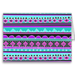 Bright Blue and purple tribal pattern Greeting Cards
