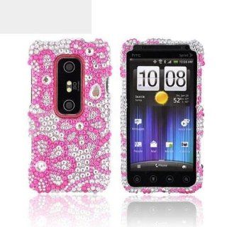 Pink Lace Flowers on Silver Gems Bling HTC EVO 3D Hard Case Cover; Fashion Jeweled Snap On Plastic Case; Perfect Fit as Best Coolest Design Cases for EVO 3D/HTC 3D Compatible with Verizon, AT&T, Sprint,T Mobile and Unlocked Phones: Cell Phones & Ac