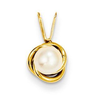14k Yellow Gold Childs 4mm Freshwater Pearl Love Knot Pendant w/ Gift Box: Jewelry