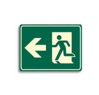 Photoluminescent Exit Sign Running Man (Left Arrow) 6" X 8"   Commercial Lighted Exit Signs  
