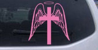6in X 5.8in Pink    Angel Wings Cross Halo Christian Car Window Wall Laptop Decal Sticker: Automotive
