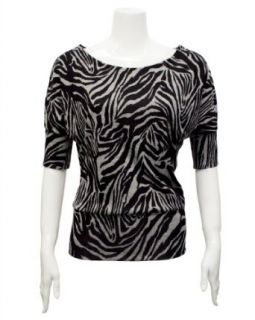 Ladies Black White Zebra Pattern Half Sleeve Top Blouses