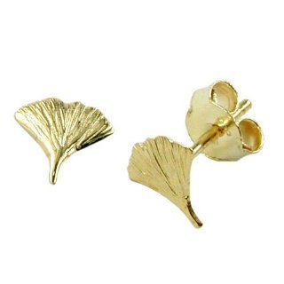 Earring stud ginkgo leaf 9k gold: DE NO: Jewelry