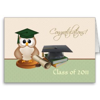 Graduation congratulations Card. Owl, hat, diploma