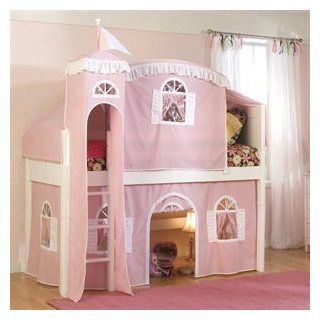 Cottage Twin Low Loft Tent Bed with Tent and Built In Ladder Configuration: Low Loft Bed with Castle Tent: Home & Kitchen