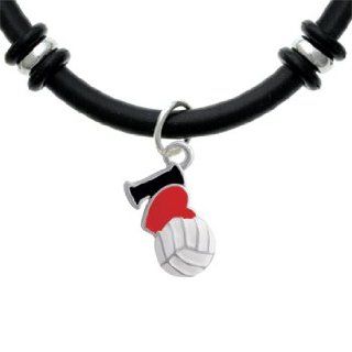 I Love Volleyball   Red Heart Black Rubber Charm Bracelet [Jewelry]: Delight Jewelry: Jewelry