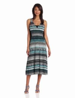 Chaus Women's Sleeveless Front And Back V Neck Macromae Dress, Classic Turquoise, X Large
