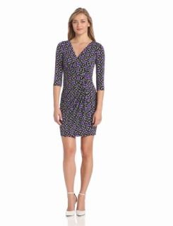 Maggy London Women's Petite Octagon Chain Printed Jersey Wrap Dress, Purple/Black, 12P at  Womens Clothing store: