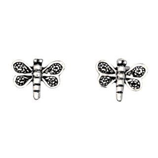 Sterling Silver Dragonfly Stud Earrings Spiritual Religious Women's Men's Jewelry: Jewelry
