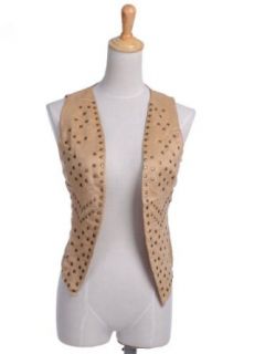 Anna Kaci S/M Fit Yellow with Brass Stamped Round Studded Embellishments Vest Fashion Vests