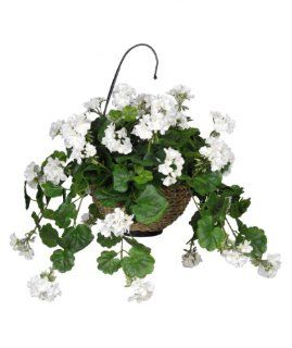 House of Silk Flowers White Geranium Hanging Basket   Artificial Plants