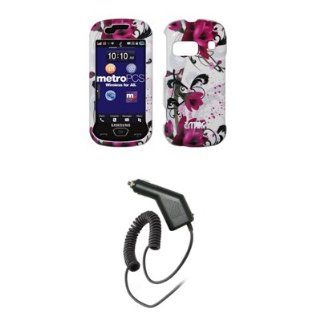EMPIRE White and Purple Flowers Design Snap On Cover Case + Car Charger (CLA) for Samsung Craft R900: Cell Phones & Accessories