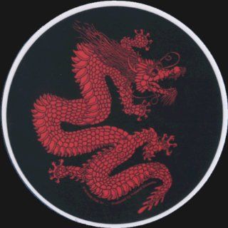 Red Chinese Dragon on Black Circle   Sticker / Decal: Automotive