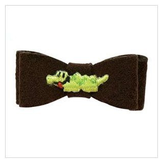 Ultrasuede Adorned Hair Bow for Dogs   Chocolate Brown with Alligator : Pet Hair Accessories : Pet Supplies