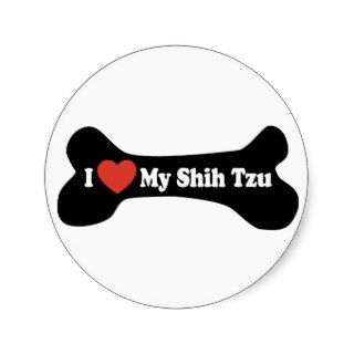 I Love My Shih Tzu   Dog Bone Round Sticker