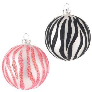 Pink & Black Zebra Print Ball Christmas Ornaments, Set of 2  