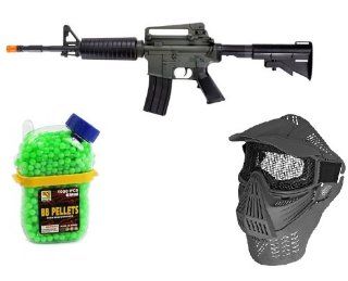 (Bundle) Dboys M4 Electric Airsoft Gun Fps 220 w/ Retractable Stock + Mesh Mask with Visor and Neck Protection Airsoft Gun Accessory + 1000 Count Holster Container Bb's  Airsoft Rifles  Sports & Outdoors