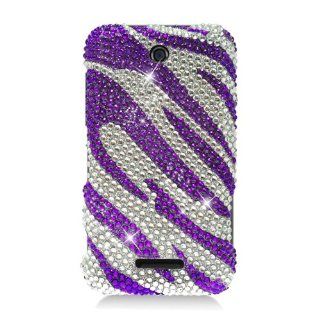 Eagle Cell PDZTEX500S326 RingBling Brilliant Diamond Case for ZTE Score M/Score X500   Retail Packaging   Purple Zebra: Cell Phones & Accessories