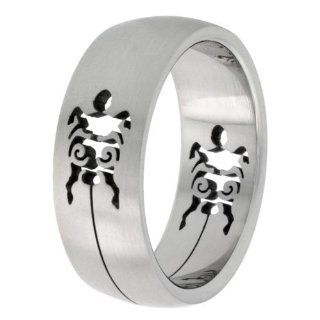 Surgical Steel Turtle Ring 8mm Domed Wedding Band Cut out Design, sizes 7   14: Jewelry
