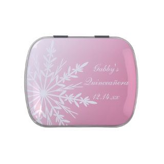 Pink Winter Snowflake Quinceañera Party Favor Jelly Belly Tins