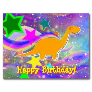 Dinosaur Stars & Swirls Happy Birthday Postcard