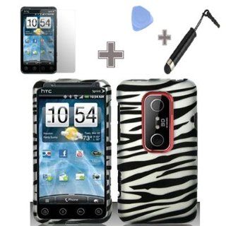 Rubberized Silver Black Zebra Snap on Design Case Hard Case Skin Cover Faceplate with Screen Protector, Case Opener and Stylus Pen for HTC Evo 3D   Sprint: Cell Phones & Accessories