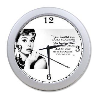 Beautiful Eyes Audrey Hepburn Quote Vintage Style Silver Wall Clock 10 Inch, Personalized Wall Clocks, Large Numbers  