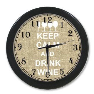 Shop New Design Keep Calm and Drink Wine Burlap Vintage Stylish Print Black Wall Clock 10 Inch, Personalized Wall Clocks, Large Numbers at the  Home Dcor Store