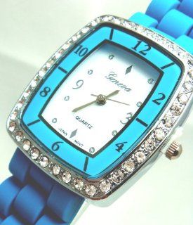 Geneva Blue Oblong Numbers Silicone Crystal Small Watch at  Men's Watch store.