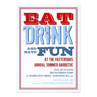 Eat, Drink & have Fun at a Summer BBQ Party Personalized Invite