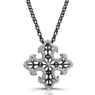 Victoria Kay 1/4ct White Diamond Cross Pendant in Sterling Silver with Black Rhodium, 16": Jewelry