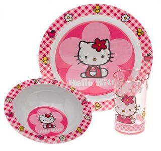 Hello Kitty   3 Piece Plastic Dinnerware Set  (Pink): Toys & Games