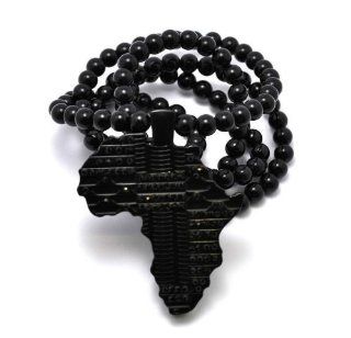 Black Homica Iced Out Africa Pendant with a 36 Inch Beaded Chain Necklace Good Quality Jewelry