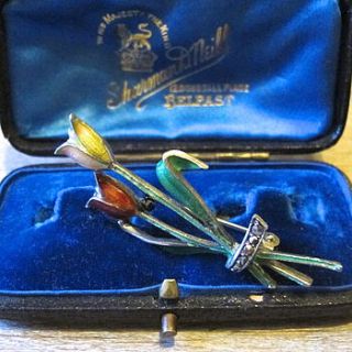 vintage silver enamel marcasite tulips brooch by ava mae designs