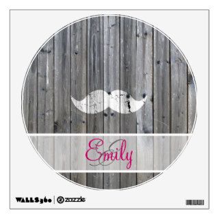 Monogram Funny vintage white mustache gray wood Room Decals