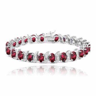 Sterling Silver 13.75ct Created Ruby & Diamond Accent S and Oval Link Bracelet Jewelry