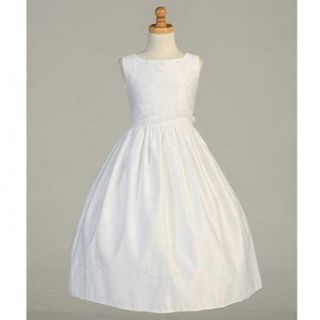 Lito White Beaded Satin Tea Length First Communion Dress Girls 6 14: Lito: Clothing