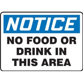 Accuform Signs MHSK801VS Adhesive Vinyl Safety Sign, Legend "NOTICE NO FOOD OR DRINK IN THIS AREA", 7" Length x 10" Width x 0.004" Thickness, Blue/Black on White Industrial Warning Signs