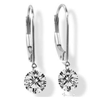 1.00 Carat Diamond 14k White Gold Dancing Dangle Hoop Earrings: Jewelry