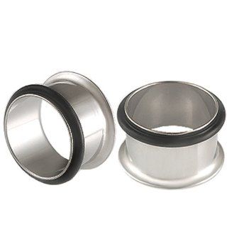5/8" inch (16mm)   316L Surgical Stainless Steel Single Flared Flare Tunnels Plugs with black o ring 1346   Ear Stretching Expanders Stretchers   Sold as a Pair: Jewelry