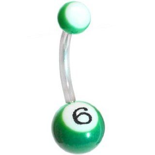 Green Number 6 Pool Ball Belly Ring Jewelry