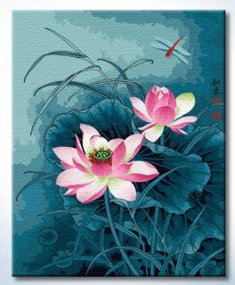 DiyOilPaintings Paint By Numbers Kits, Dragonfly and Lotus Paint By Number Kits, 16"x20"