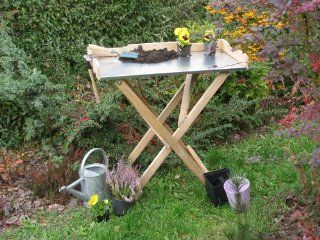 Universal Pflanztisch Beistelltisch Grilltisch Campingtisch Klapptisch aus Holz mit verzinkter Blechabplatte fr Garten Haus Terasse: Garten