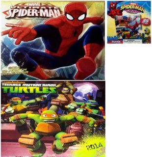 Marvel 2014 Ultimate Spider man 16 month Calendar+ 2014 Nickelodeon Teenage Mutant Ninja Turtles 16 Month Wall Calendar+ Marvel Spider man & Friends 25 Piece Puzzle: Toys & Games