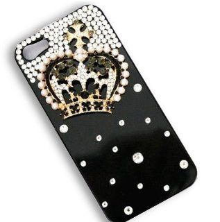 The BlingBling 3D Strass Schwarz Schutz hlle fr Apple iphone 5 5G Hlle (harte Rckseite) Bling Glitzer Perle Tasche Etui mit Diamant Perle Crown Krone: Elektronik